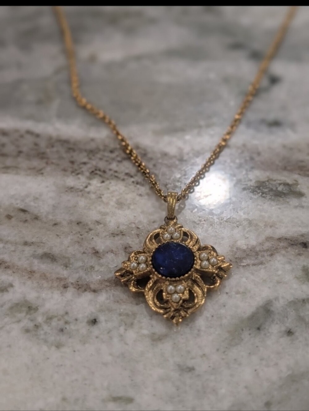 Avon Lapis Lazuli and Pearl Necklace